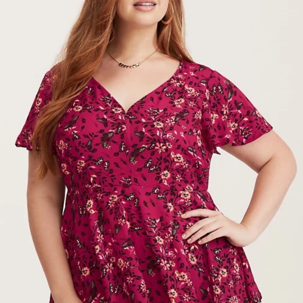 Floral Print Georgette Flutter Sleeve Blouse